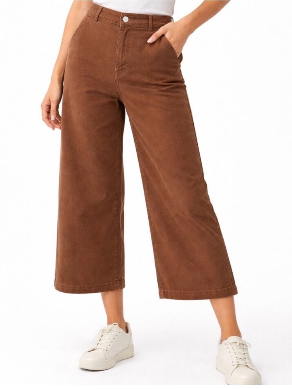OAK & FORT - High-Rise Wide-Leg Corduroy Pants - Chestnut